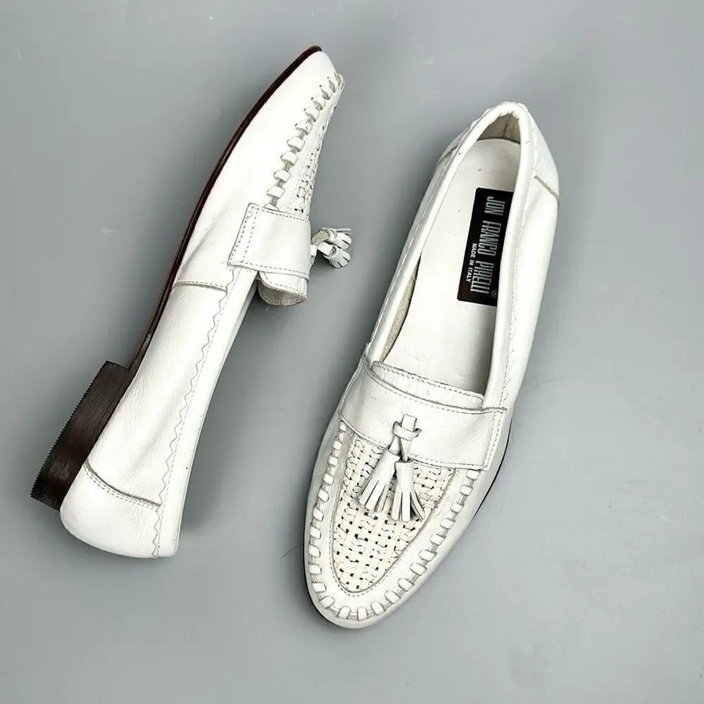 Jon Franco Pirelli Italy Tasseled Loafers White Leather Women’s 44 US 11,5